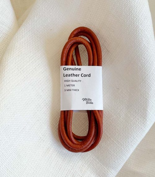Genuine Leather String, 3 mm thick, 1 meter long, cognac